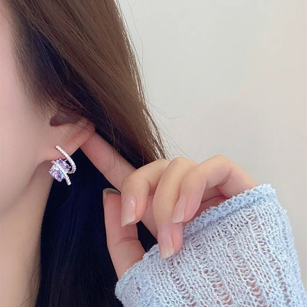 💜Sliver diamond with purple earrings💜 - Picture 6 of 6